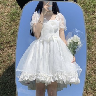 Kawaii Bowknot Shiro / Kuro Lolita Dress OP - Plus Size Available (UN06)
